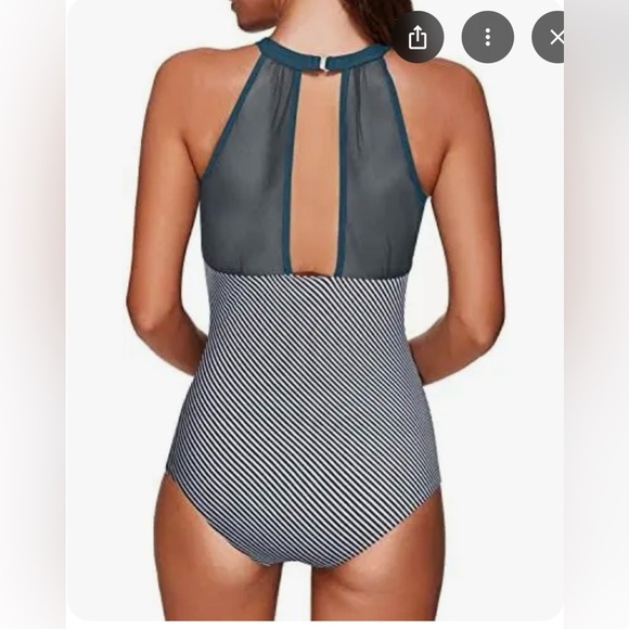 NWT Tempt Me high neck plunged neck ruched tummy control one pc swimsuit sit XL - Picture 2 of 3